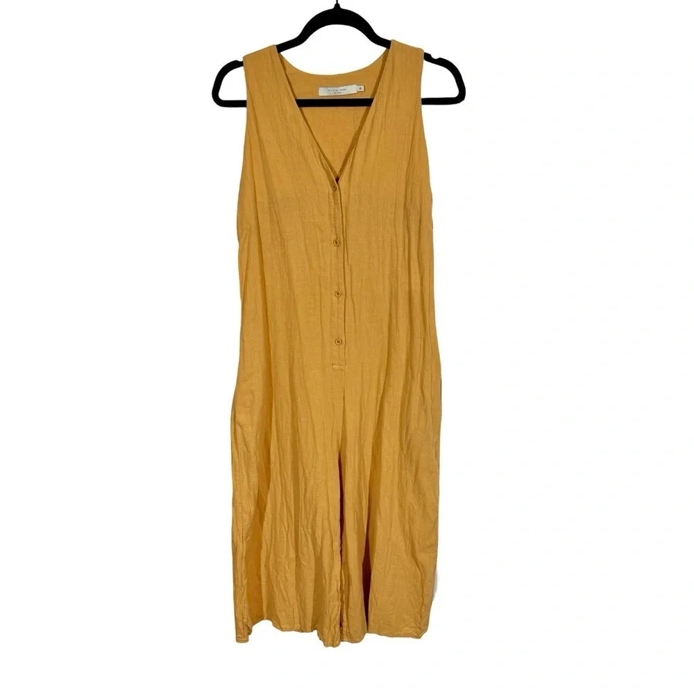 7115 BY SZEKI Wide Legged Linen Cotton Jumpsuit in Golden Yellow - Picture 8 of 13